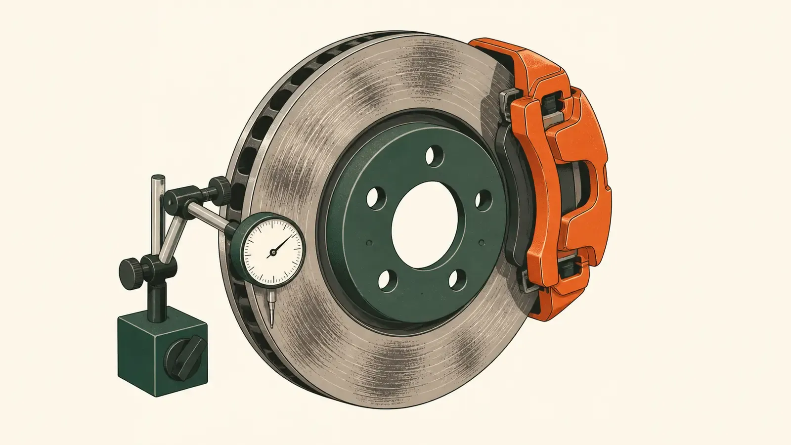Flat technical illustration: a brake disc and hub assembly, the components covered by brake disc and rotor service