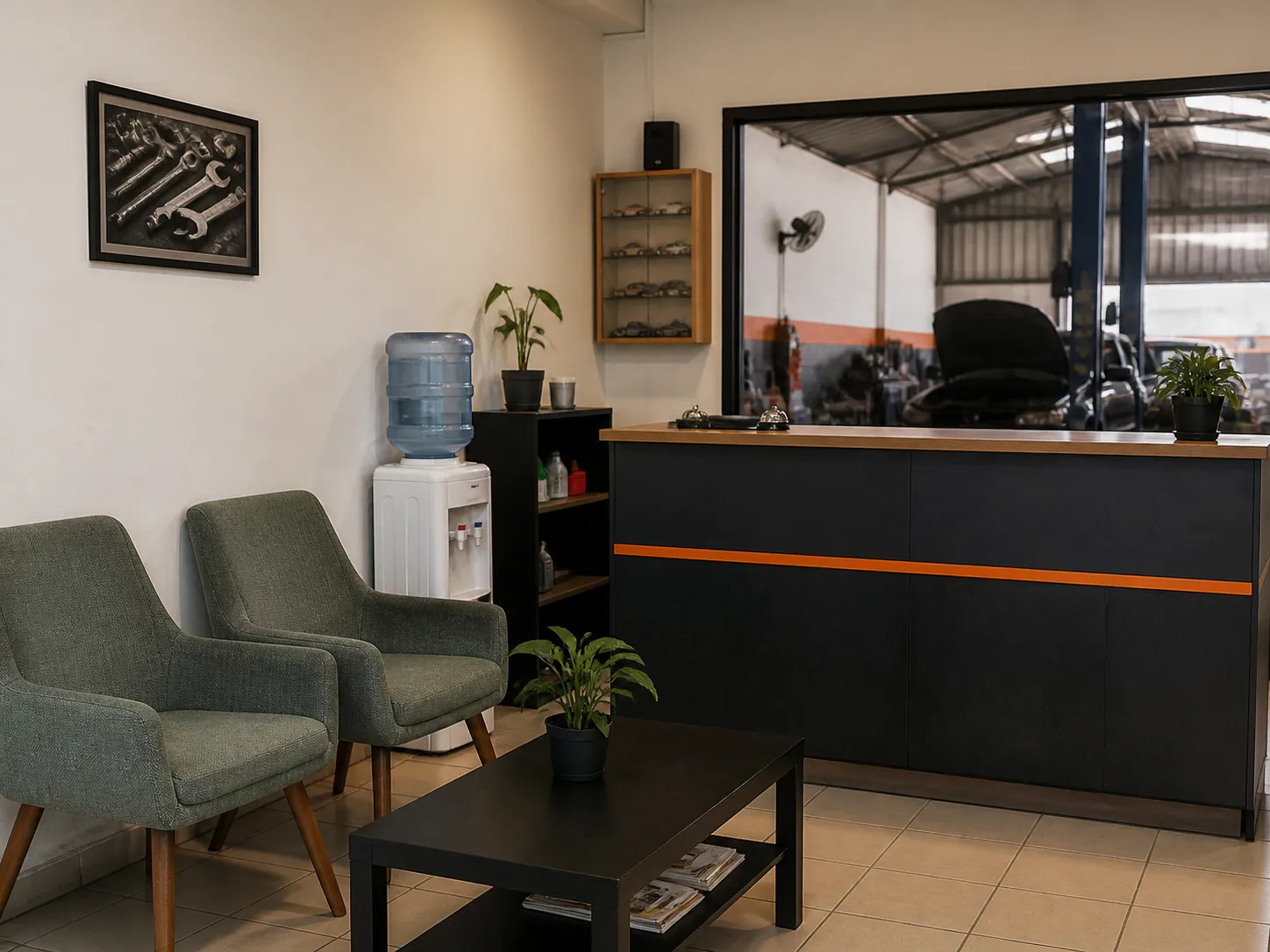 Workshop scene showing workshop reception area