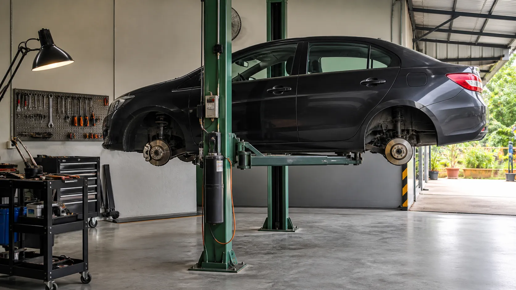 Workshop scene showing vehicle service bay in an independent workshop