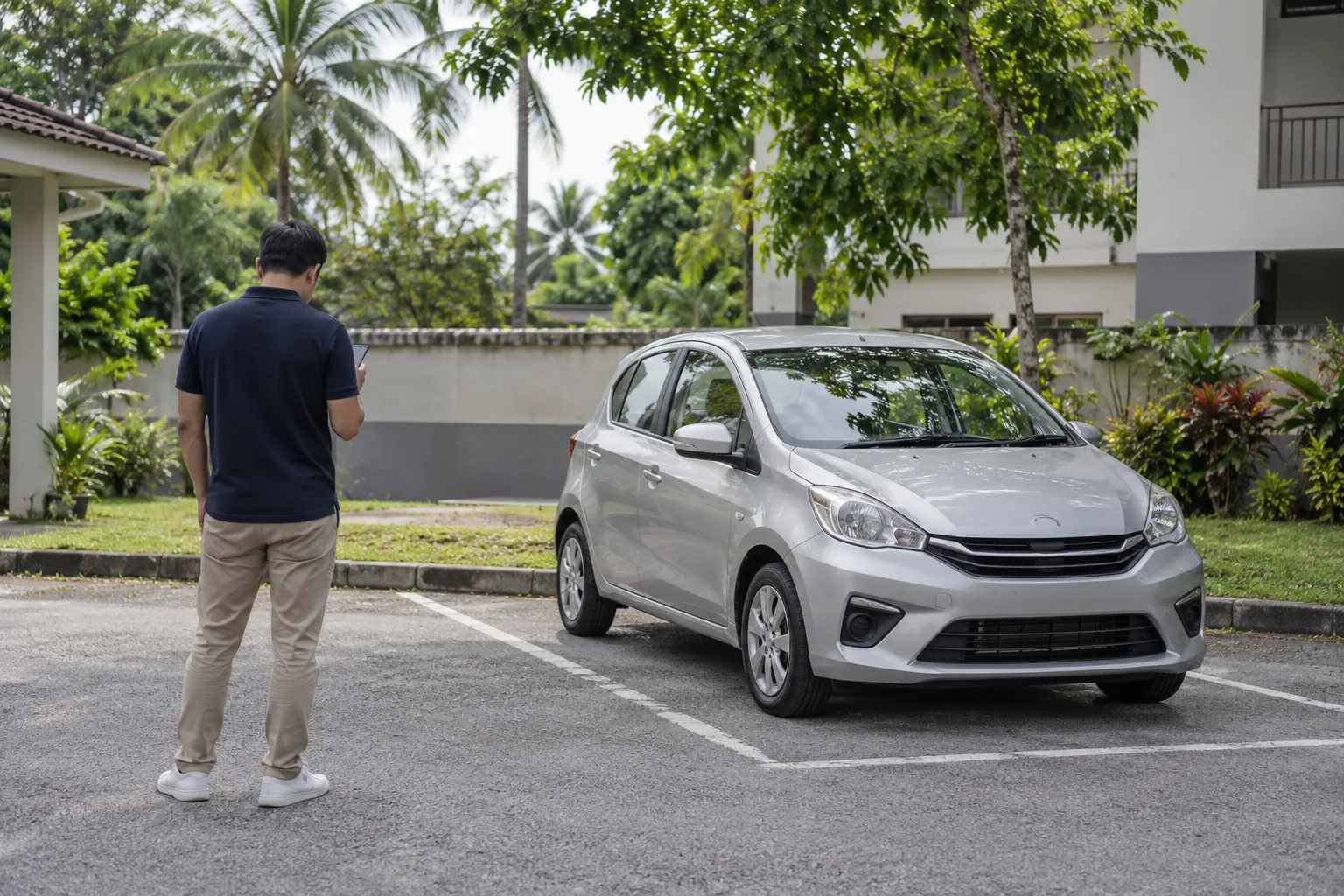 Kereta kompak generik diletakkan dengan selamat selepas bunyi brek luar biasa disedari